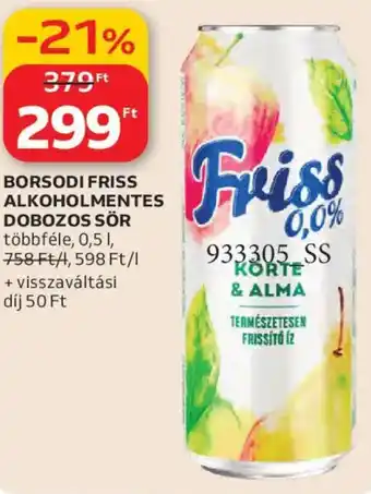Auchan Borsodi Friss alkoholmentes dobozos sör ajánlat