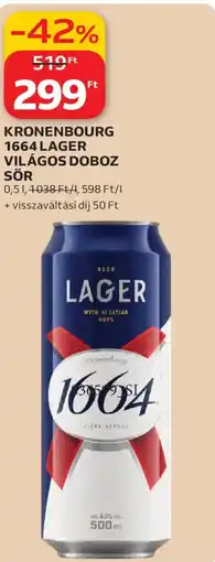 Auchan Kronenbourg 1664 Lager világos doboz sör ajánlat
