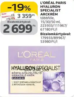 Auchan L'Oréal Paris hyaluron specialist arckrém ajánlat