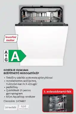 MediaMarkt Gorenje GV663A66 beépíthető mosogatógép ajánlat