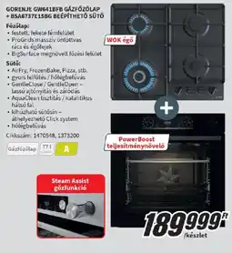 MediaMarkt Gorenje GW641BFB gázfőzőlap + BSA6737E15BG beépíthető sütő ajánlat