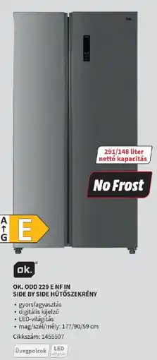 MediaMarkt ok. ODD 229 E NF IN Side by Side hűtőszekrény ajánlat