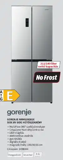 MediaMarkt Gorenje NRM819E61X Side by Side hűtőszekrény ajánlat