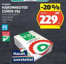 ALDI HÁROMNEGYED ZSÍROS VAJ ajánlat