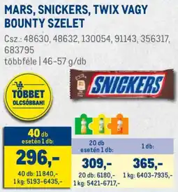 Metro Mars, Snickers, Twix, Bounty szelet ajánlat