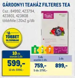 Metro Gárdonyi teaház filteres tea ajánlat