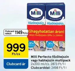 Tesco Milli Perfecto főzőtejszín, habtejszín multipack ajánlat