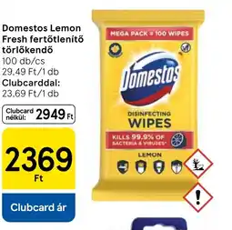 Tesco Domestos Lemon Fresh fertőtlenítő törlőkendő ajánlat