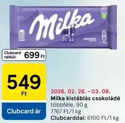 Tesco Milka kistáblás csokoládé ajánlat