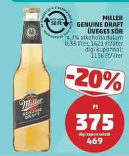 PENNY Miller Genuine Draft üveges sör ajánlat