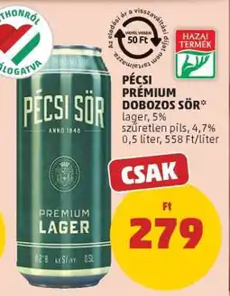 PENNY Pécsi Prémium dobozos sör ajánlat