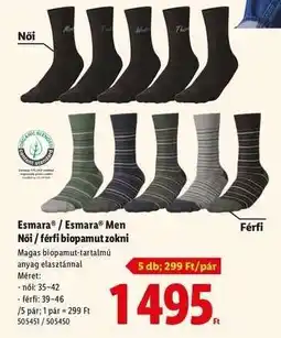 Lidl Esmara / Esmara Men Női / férfi biopamut zokni ajánlat