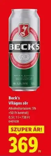 Lidl BECK'S Világos sör ajánlat
