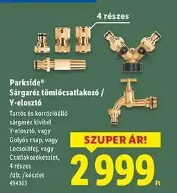 Lidl PARKSIDE Sárgaréz tömlőcsatlakozó / Y-elosztó ajánlat