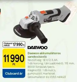 Tesco Daewoo akkumulátoros sarokcsiszoló ajánlat