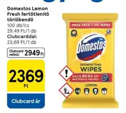 Tesco Domestos Lemon Fresh fertőtlenítő törlőkendő ajánlat