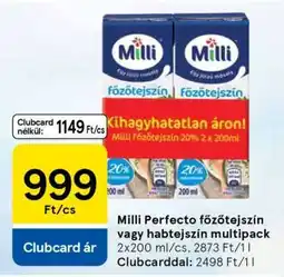 Tesco Milli Perfecto főzőtejszín vagy habtejszín multipack ajánlat