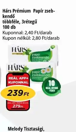 Real HÁRS Prémium Papír zsebkendő ajánlat