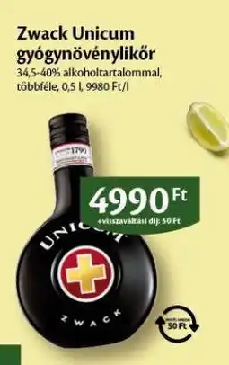 EcoFamily Zwack Unicum gyógynövénylikőr ajánlat