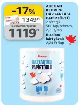 Auchan AUCHAN KEDVENC HÁZTARTÁSI PAPÍRTÖRLŐ ajánlat