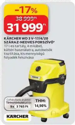 Auchan KÄRCHER WD 3 V-17/4/20 SZÁRAZ-NEDVES PORSZÍVÓ ajánlat