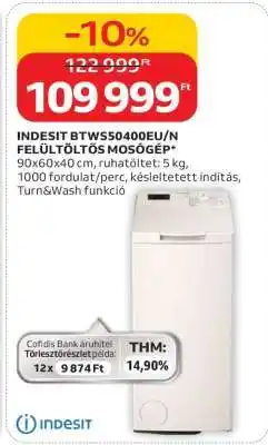 Auchan INDESIT BTWS50400EU/N FELÜLTÖLTŐS MOSÓGÉP ajánlat