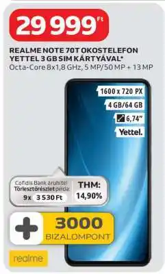 Auchan REALME NOTE 70T OKOSTELEFON YETTEL 3 GB SIM KÁRTYÁVAL ajánlat
