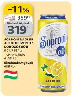 Auchan Soproni Radler Alkoholmentes Dobozos Sör ajánlat