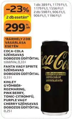 Auchan Coca-Cola, Fanta, Sprite, Kinley Üdítőital ajánlat