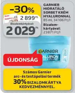 Auchan GARNIER HIDRATÁLÓ SORBET KRÉM HYALURONNAL ajánlat