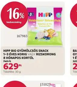Rossmann HIPP BIO GYÜMÖLCSÖS SNACK ajánlat