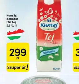 Tesco Kunsági dobozos ESL tej ajánlat