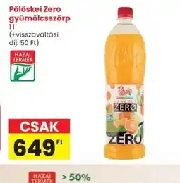 Spar Pölöskei Zero gyümölcsszörp ajánlat
