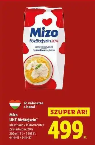 Lidl Mizo UHT Főzőtejszín ajánlat