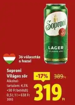 Lidl SOPRONI Világos sör ajánlat