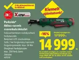 Lidl Parkside Akkus racsnis csavarkulcskészlet ajánlat