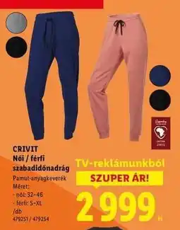 Lidl CRIVIT Női / férfi szabadidőnadrág ajánlat