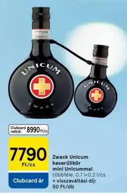 Tesco Zwack Unicum keserűlikőr mini Unicummal ajánlat