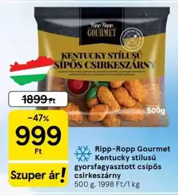 Tesco Ripp-Ropp Gourmet Kentucky stílusú gyorsfagyasztott csípős csirkeszárny ajánlat