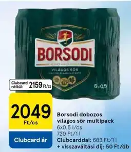 Tesco Borsodi dobozos világos sör multipack ajánlat