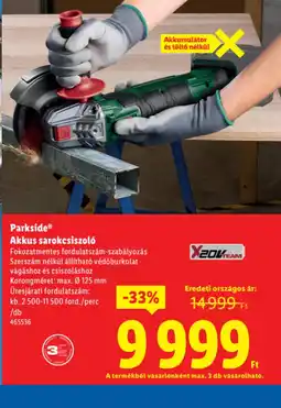 Lidl Parkside Akkus sarokcsiszol ajánlat