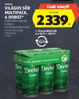ALDI Dreher Világos Sör Multipack, 6 doboz ajánlat