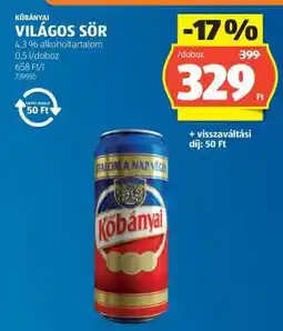 ALDI KŐBÁNYAI Világos sör ajánlat