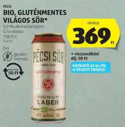 ALDI Pécsi Bio Gluténmentes Világos Sör ajánlat