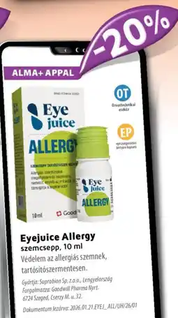 Alma Gyógyszertárak Eyejuice Allergy szemcsepp ajánlat