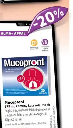 Alma Gyógyszertárak Mucopront kemény kapszula ajánlat