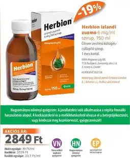 Alma Gyógyszertárak Herbion izlandi zuzm szirup ajánlat
