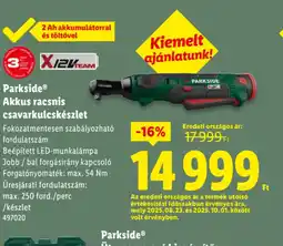 Lidl Parkside Akkus racsnis csavarkulcs ajánlat