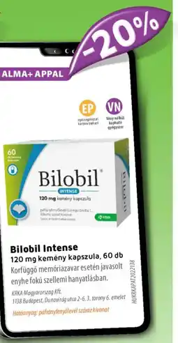 Alma Gyógyszertárak Bilobil Intense kemény kapszula ajánlat