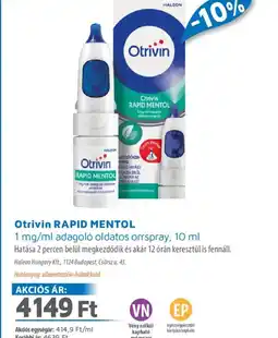 Alma Gyógyszertárak Otrivin RAPID MENTOL orrspray ajánlat